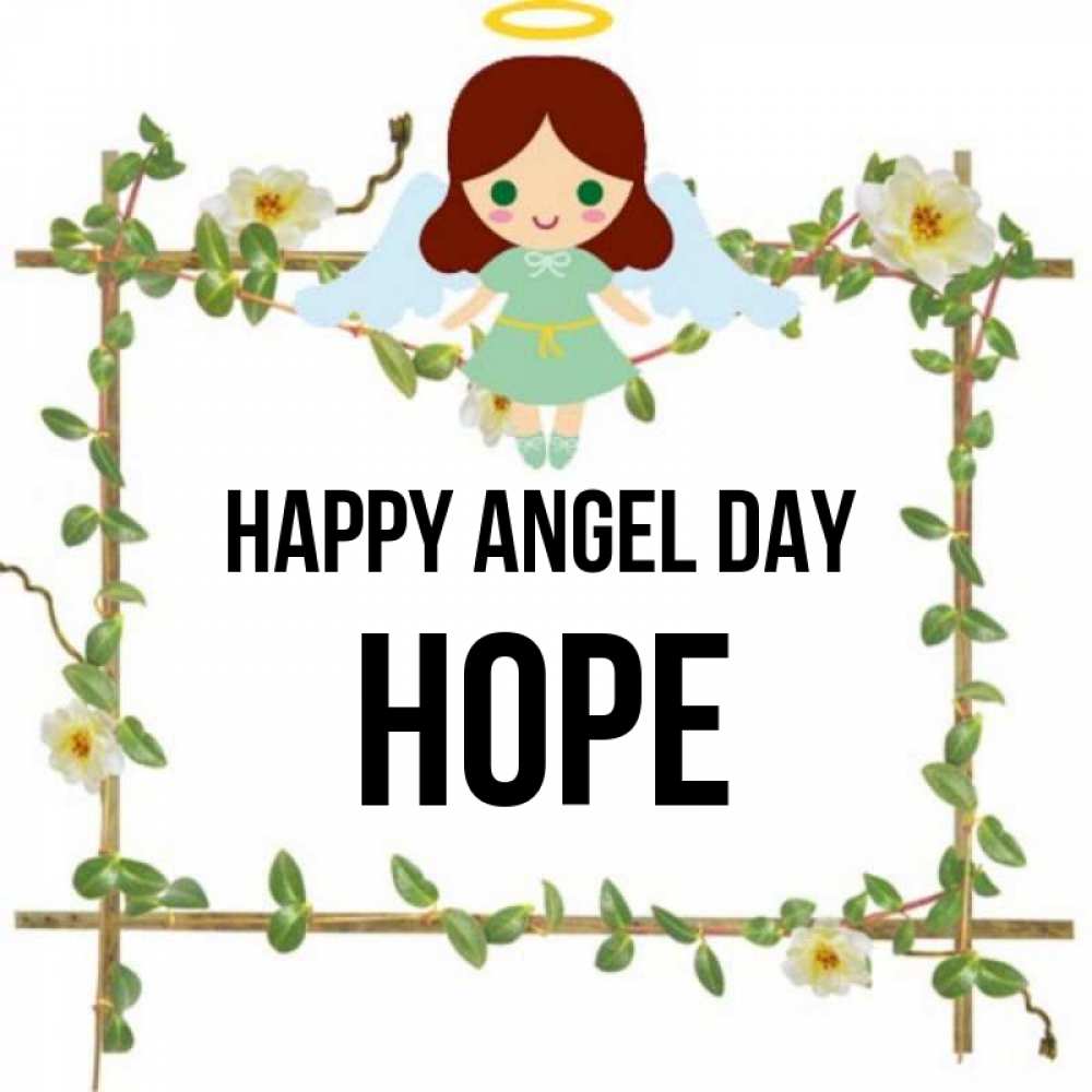Greetings card с именем, Hope happy angel day Ангел с нимбом Greetings with text for free download 