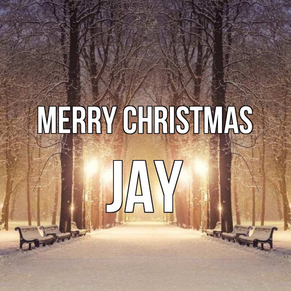 Greetings card с именем, Jay Merry Christmas зима, парк, фонарь, лес Greetings with text for free download 