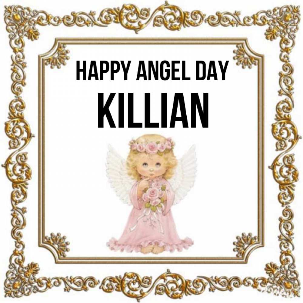 Greetings card с именем, Killian happy angel day девочка ангел с крыльями и цветами в розовом платье Greetings with text for free download 