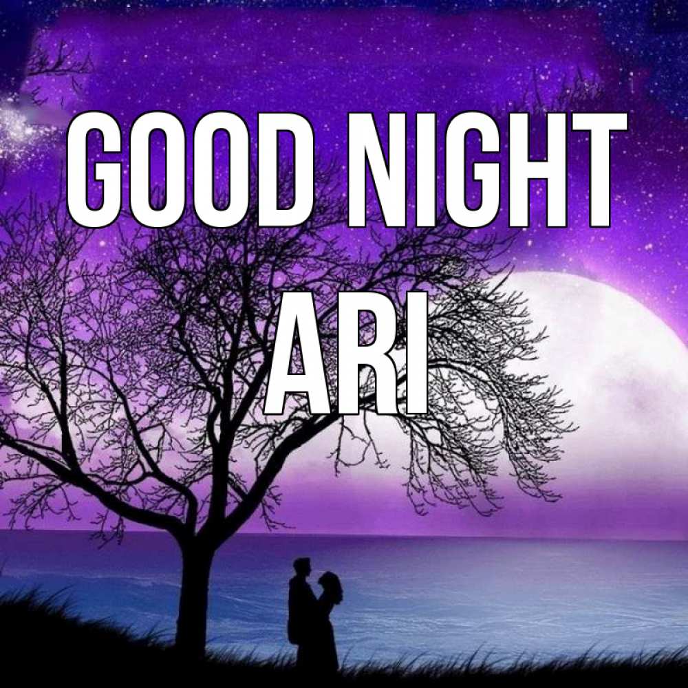Greetings card с именем, Ari Good night огромная луна и парочка Greetings with text for free download 