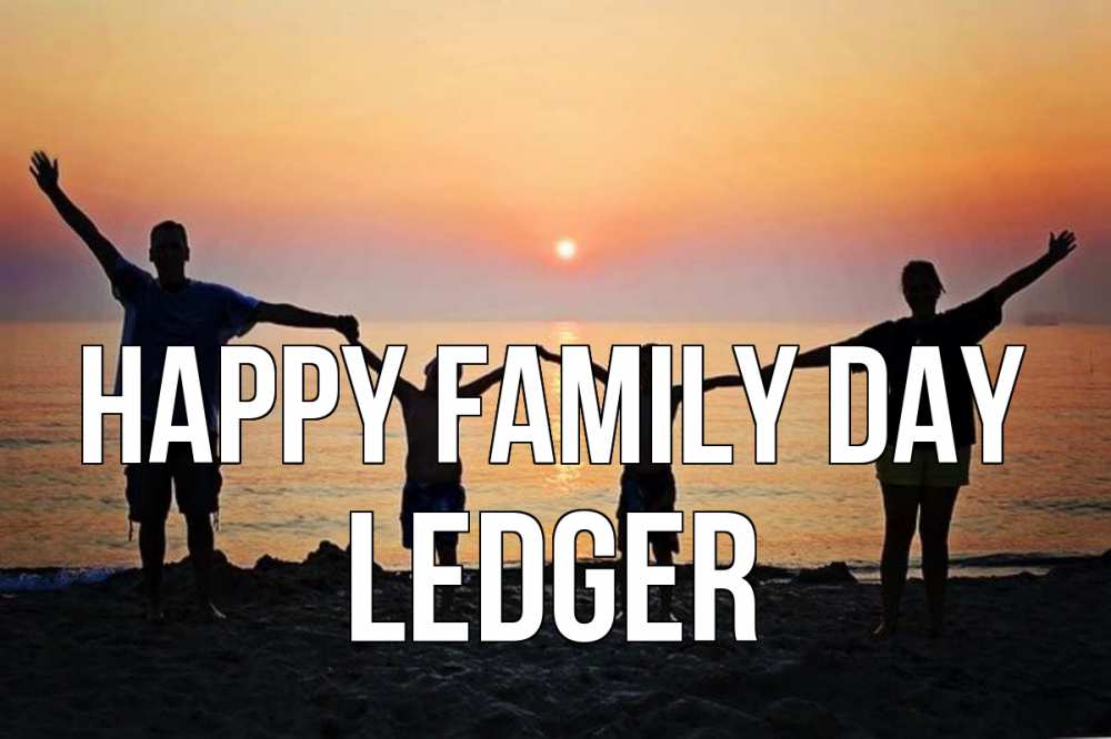 Greetings card с именем, Ledger happy family day мама, папа, дети, дочка,сын, море, пляж, закат Greetings with text for free download 