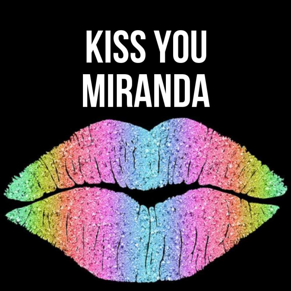 Greetings card с именем, Miranda Kiss you след от губ на черном фоне Greetings with text for free download 