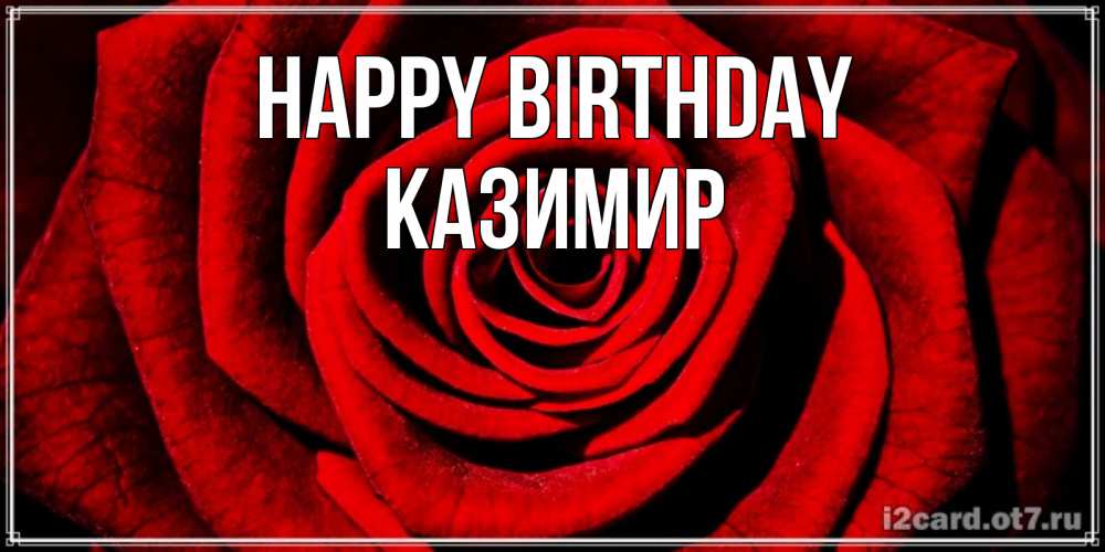 Greetings card с именем, Казимир Happy Birthday алая роза Greetings with text for free download 