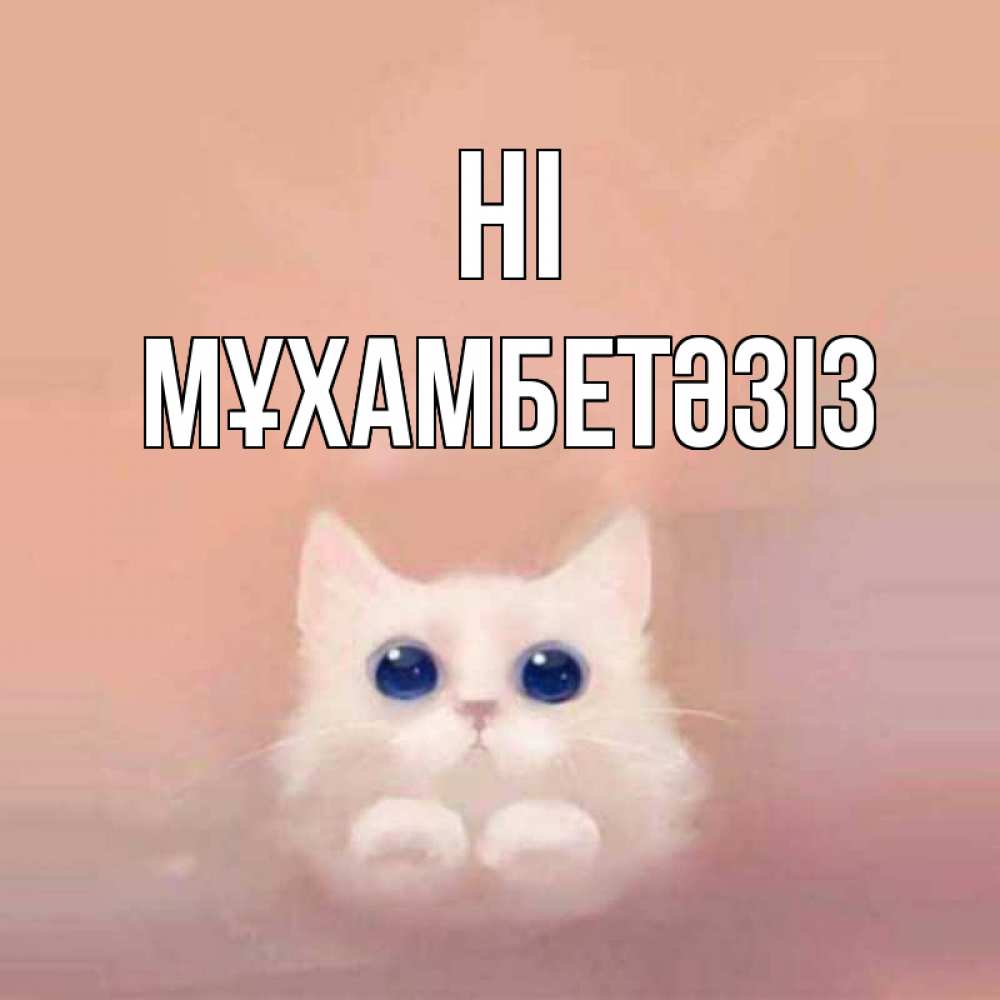 Greetings card с именем, МҰХАМБЕТӘЗІЗ Hi котик белый в полете Greetings with text for free download 