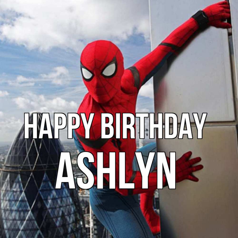 Greetings card с именем, Ashlyn Happy Birthday Марвел Greetings with text for free download 
