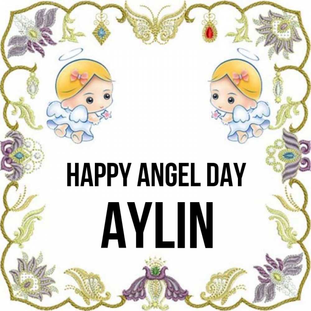 Greetings card с именем, Aylin happy angel day маленькие ангелы с крылышками Greetings with text for free download 