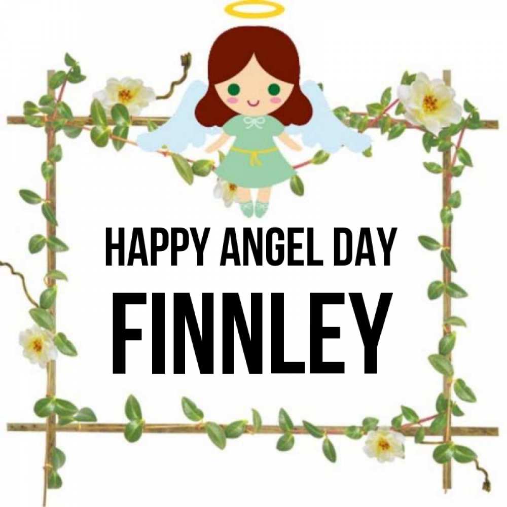 Greetings card с именем, Finnley happy angel day Ангел с нимбом Greetings with text for free download 