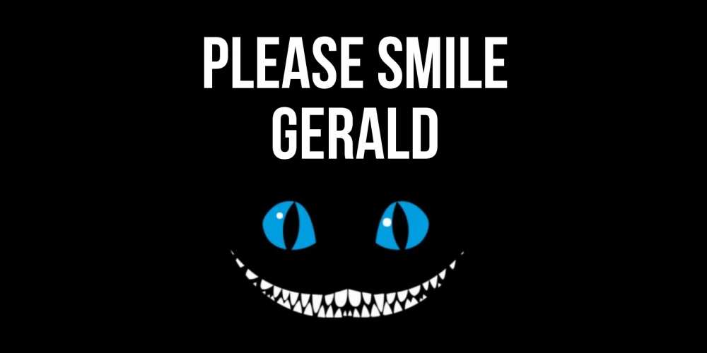 Greetings card с именем, Gerald Please smile кот улыбается Greetings with text for free download 