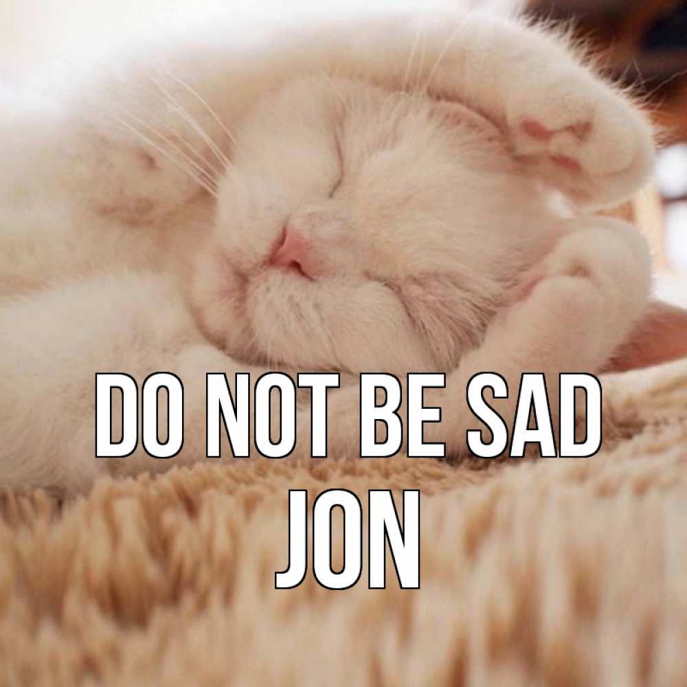 Greetings card с именем, Jon Do not be sad белый кот Greetings with text for free download 