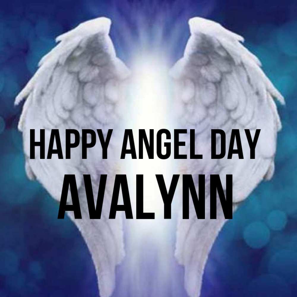 Greetings card с именем, Avalynn happy angel day синий фон и крылышки Greetings with text for free download 