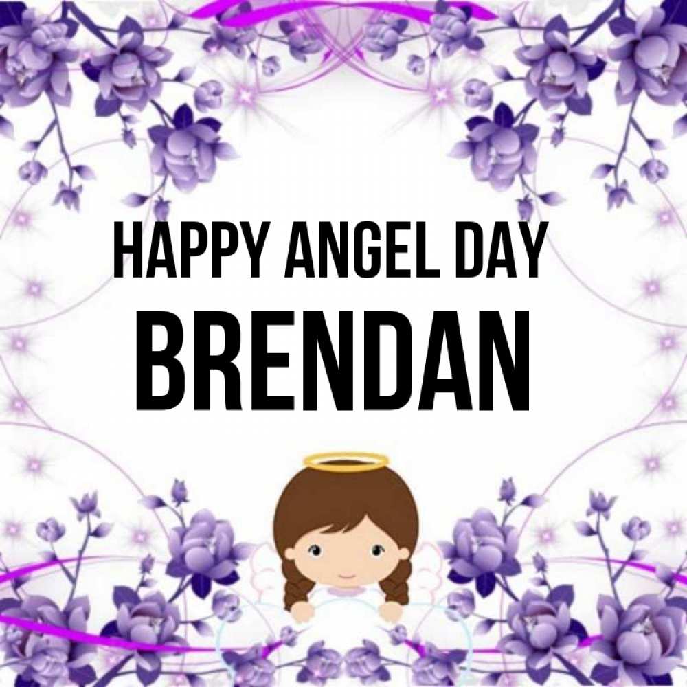 Greetings card с именем, Brendan happy angel day с именинами в рамочке Greetings with text for free download 