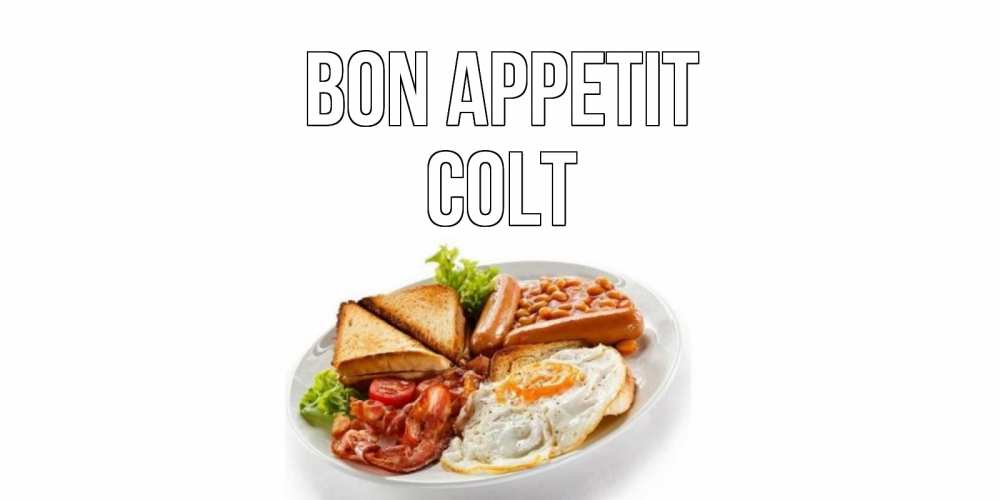 Greetings card с именем, Colt Bon Appetit завтрак Greetings with text for free download 