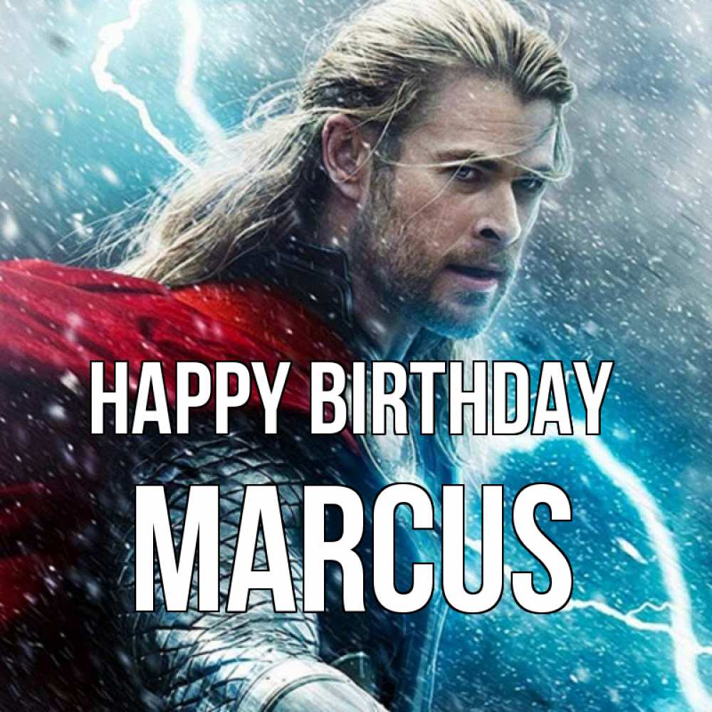 Greetings card с именем, Marcus Happy Birthday марвел боги Greetings with text for free download 