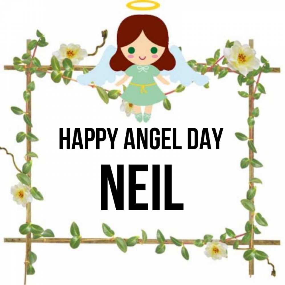 Greetings card с именем, Neil happy angel day Ангел с нимбом Greetings with text for free download 
