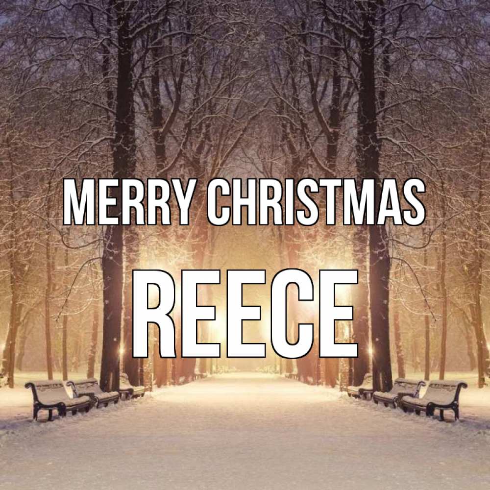 Greetings card с именем, Reece Merry Christmas зима, парк, фонарь, лес Greetings with text for free download 