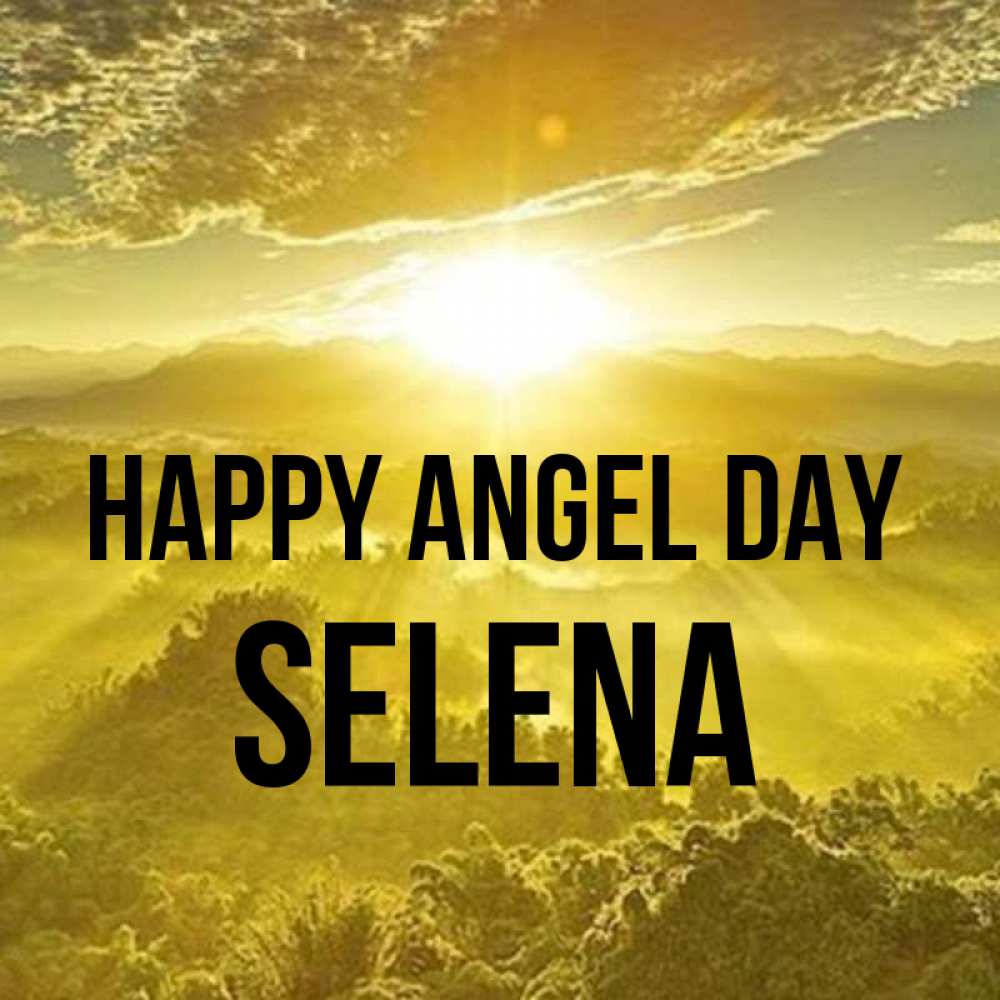 Greetings card с именем, Selena happy angel day леса и небо в желтом Greetings with text for free download 