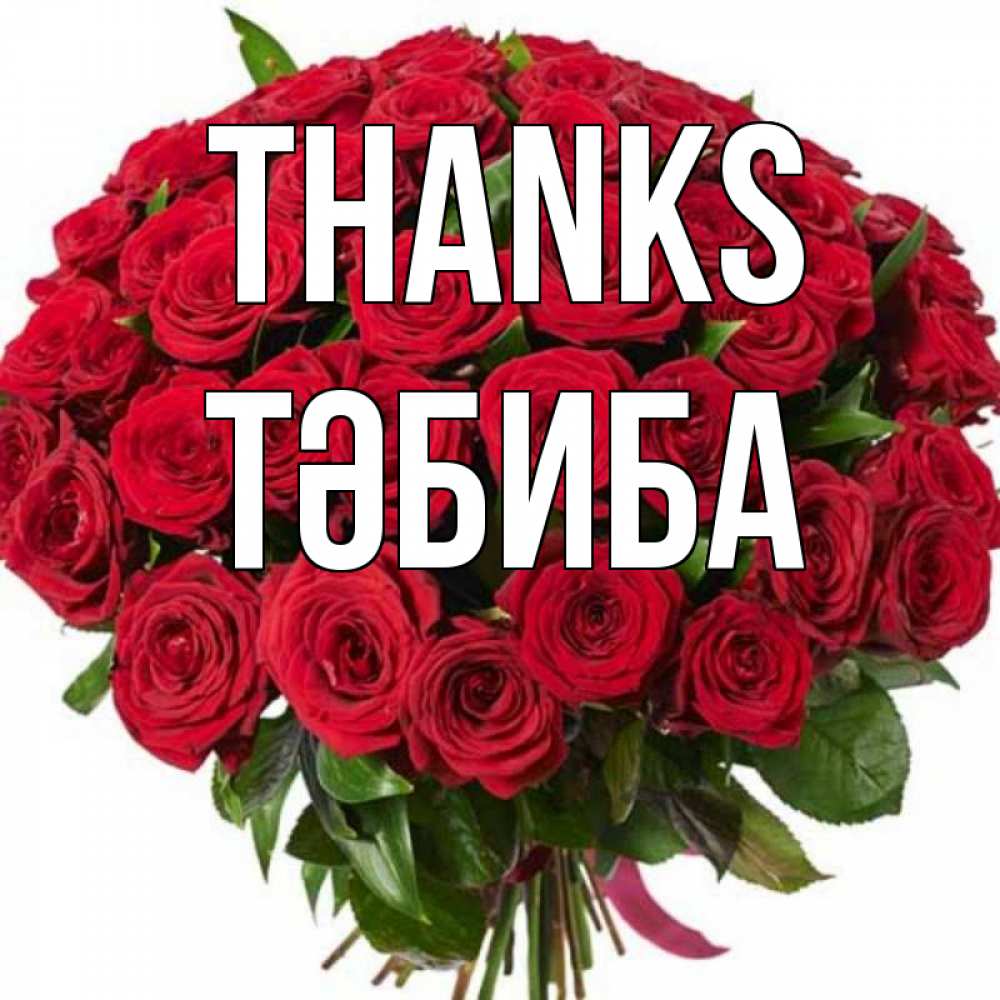 Greetings card с именем, ТӘБИБА Thanks букет красных роз Greetings with text for free download 
