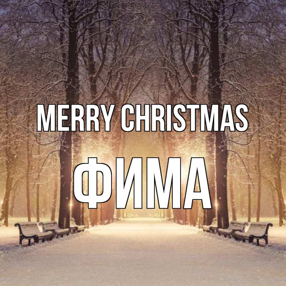 Greetings card с именем, Фима Merry Christmas зима, парк, фонарь, лес Greetings with text for free download 