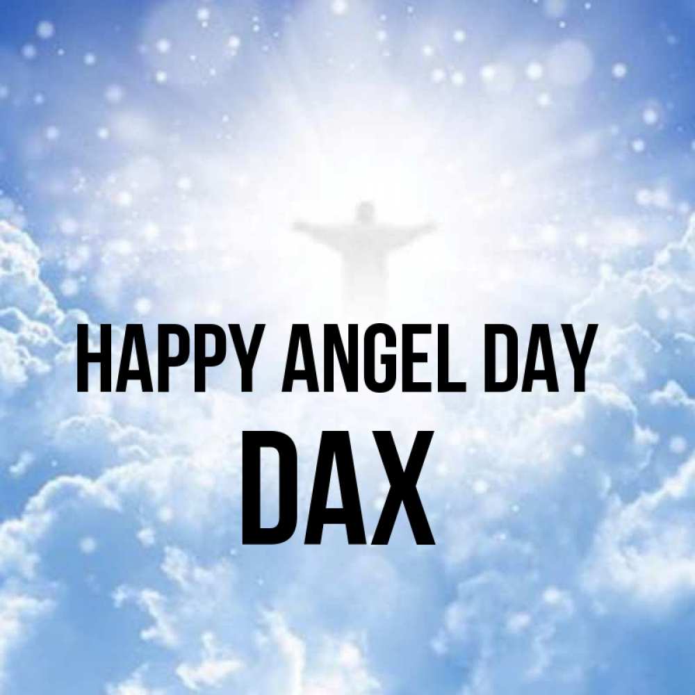 Greetings card с именем, Dax happy angel day ангел на облаках в свете солнца Greetings with text for free download 