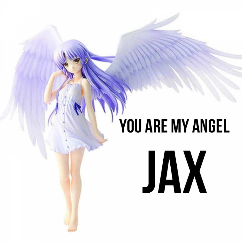 Greetings card с именем, Jax You are my angel девушка ангел с фиолетовыми крыльями Greetings with text for free download 
