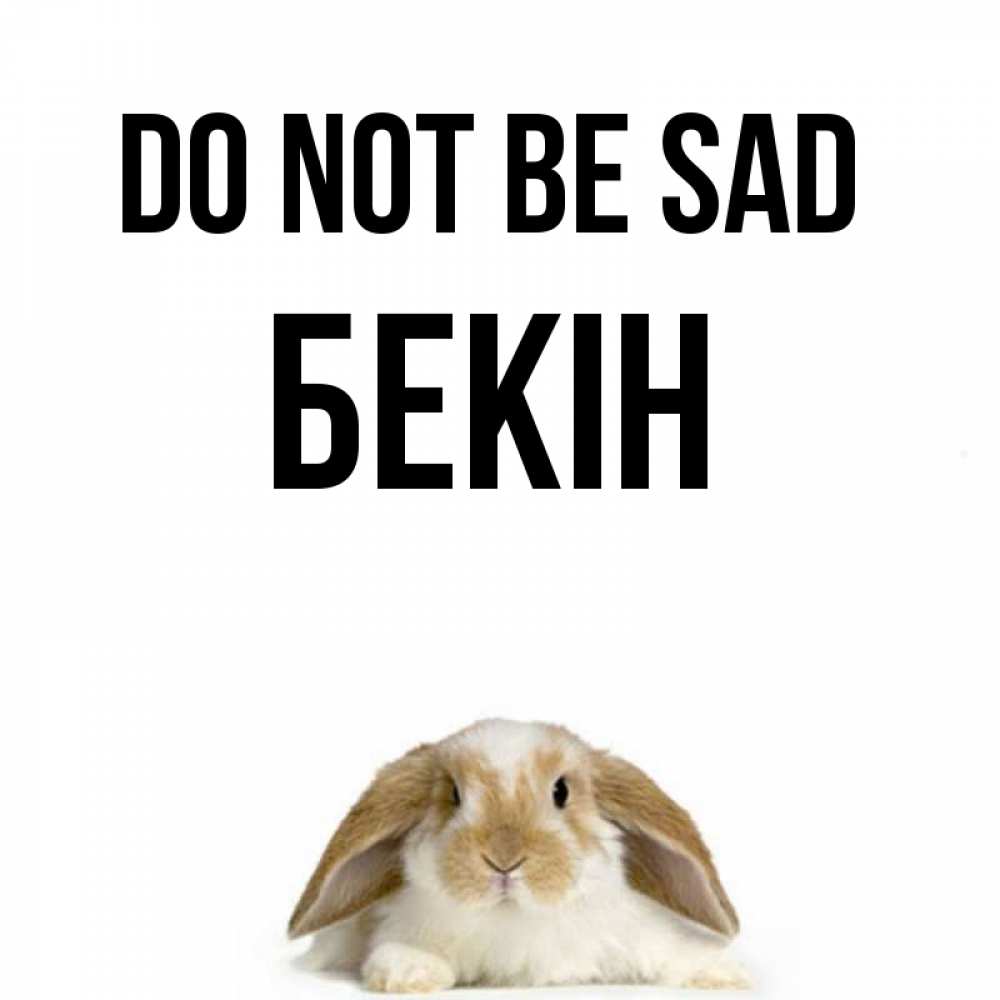 Greetings card с именем, Бекін Do not be sad коричнево белый заяц с большими ушками Greetings with text for free download 