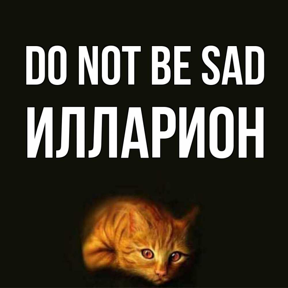 Greetings card с именем, Илларион Do not be sad лежащий кот в темноте Greetings with text for free download 
