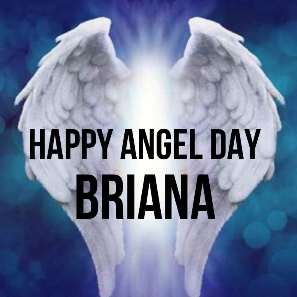 Greetings card с именем, Briana happy angel day синий фон и крылышки Greetings with text for free download 