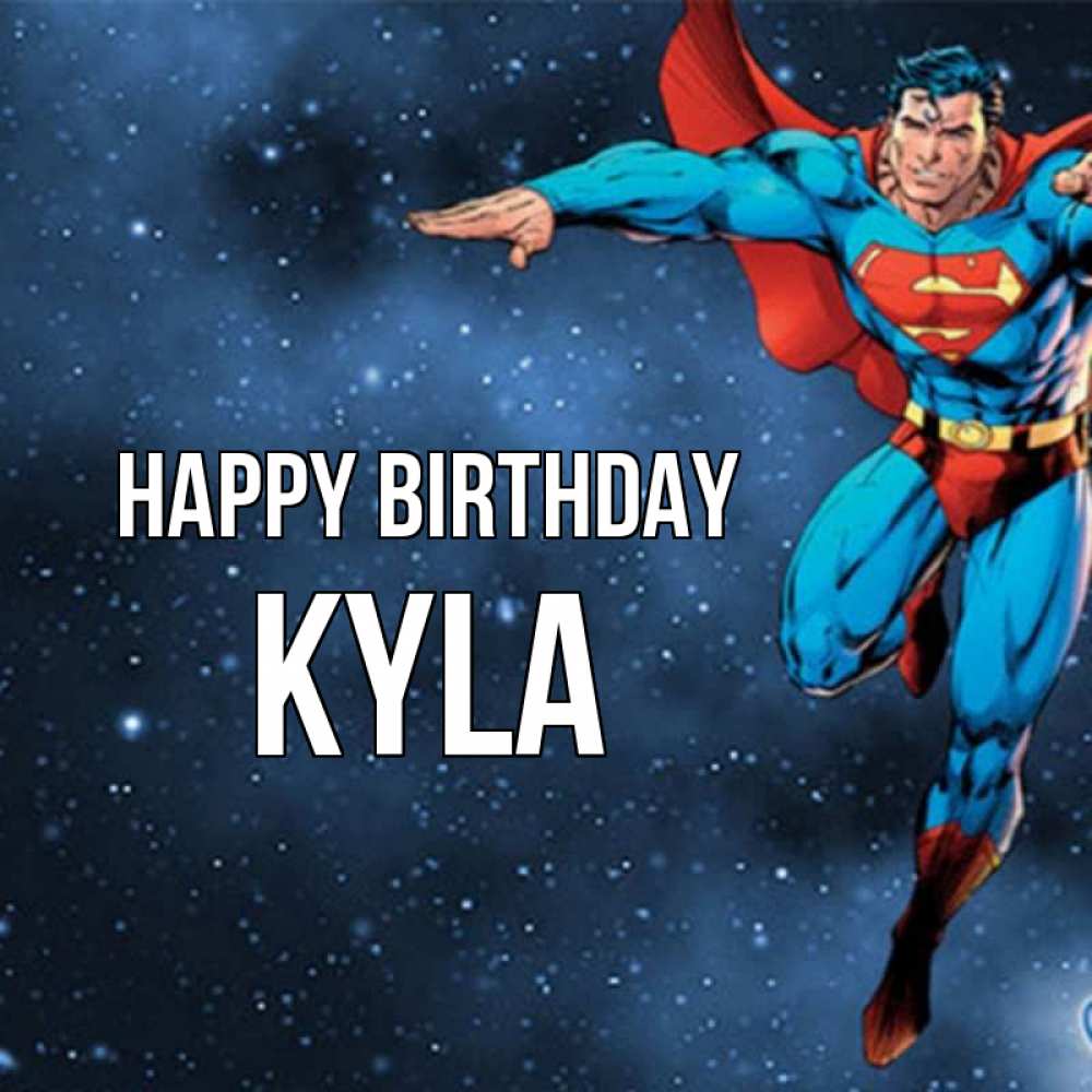 Greetings card с именем, Kyla Happy Birthday супергерой Greetings with text for free download 