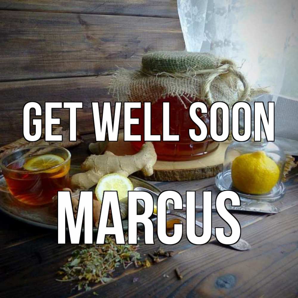 Greetings card с именем, Marcus Get well soon банка с медом Greetings with text for free download 