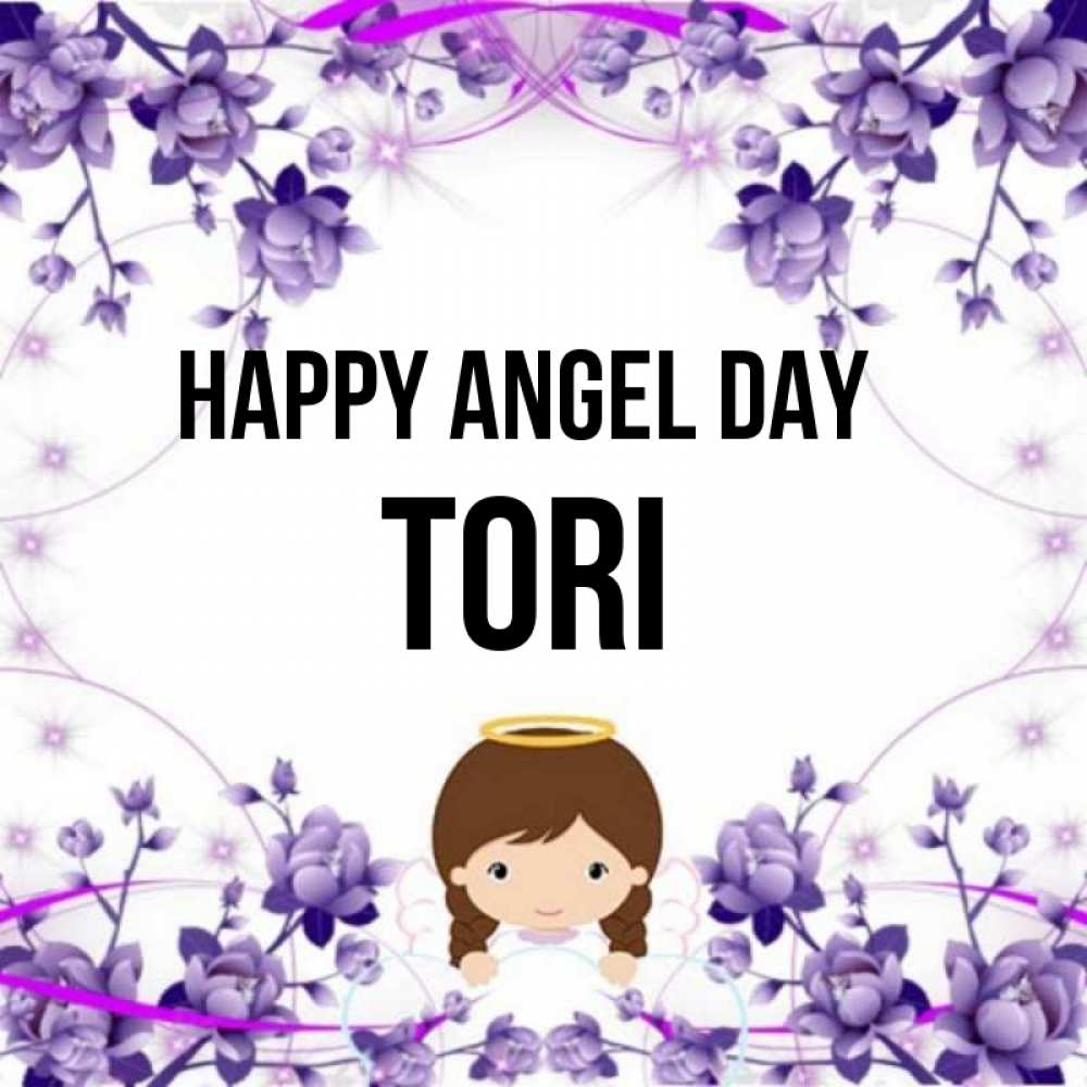 Greetings card с именем, Tori happy angel day с именинами в рамочке Greetings with text for free download 