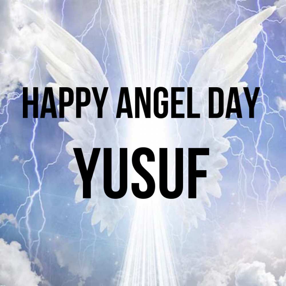 Greetings card с именем, Yusuf happy angel day молнии на небе и свет Greetings with text for free download 