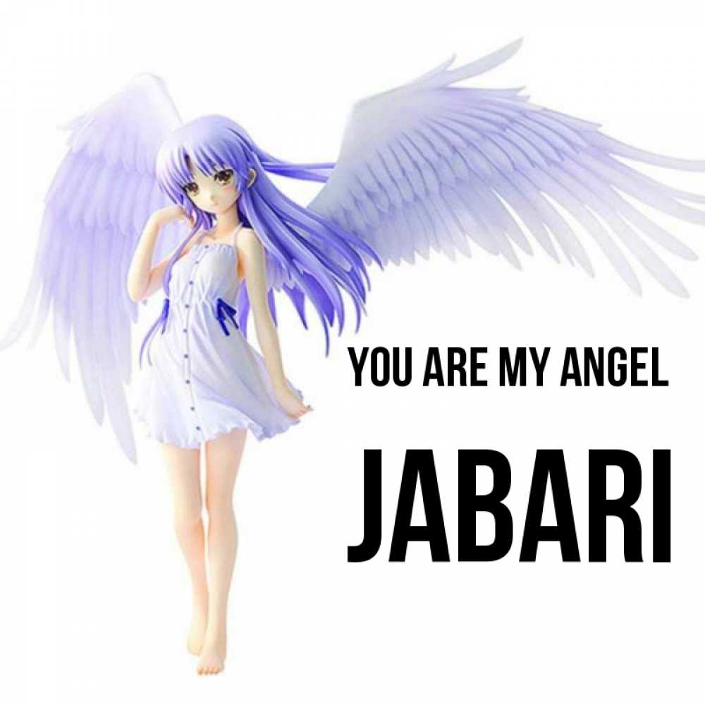 Greetings card с именем, Jabari You are my angel девушка ангел с фиолетовыми крыльями Greetings with text for free download 