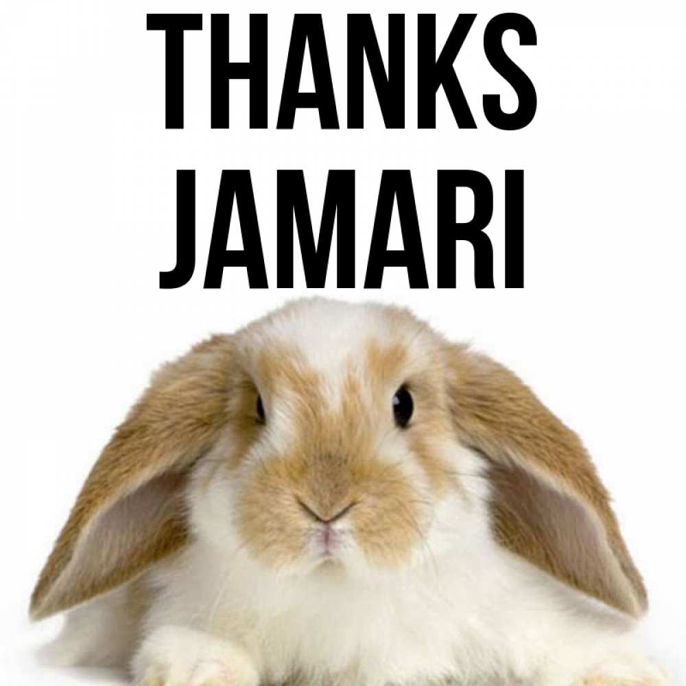 Greetings card с именем, Jamari Thanks коричнево белый заяц Greetings with text for free download 