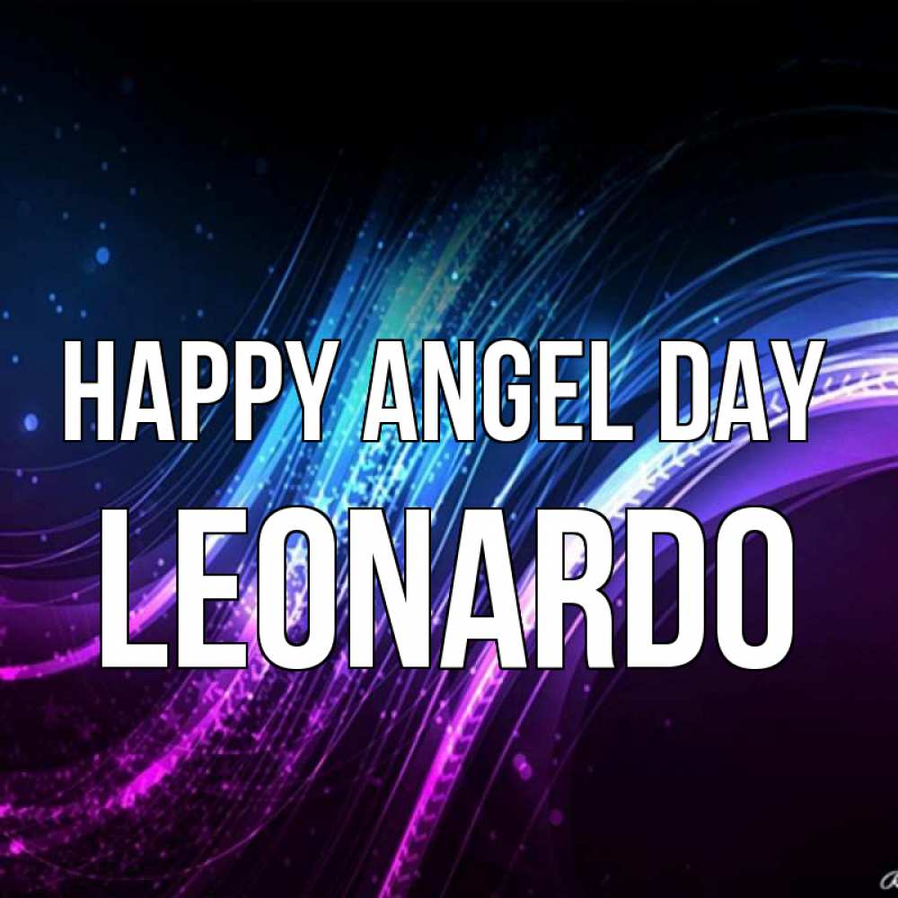 Greetings card с именем, Leonardo happy angel day фиолетовый фон Greetings with text for free download 