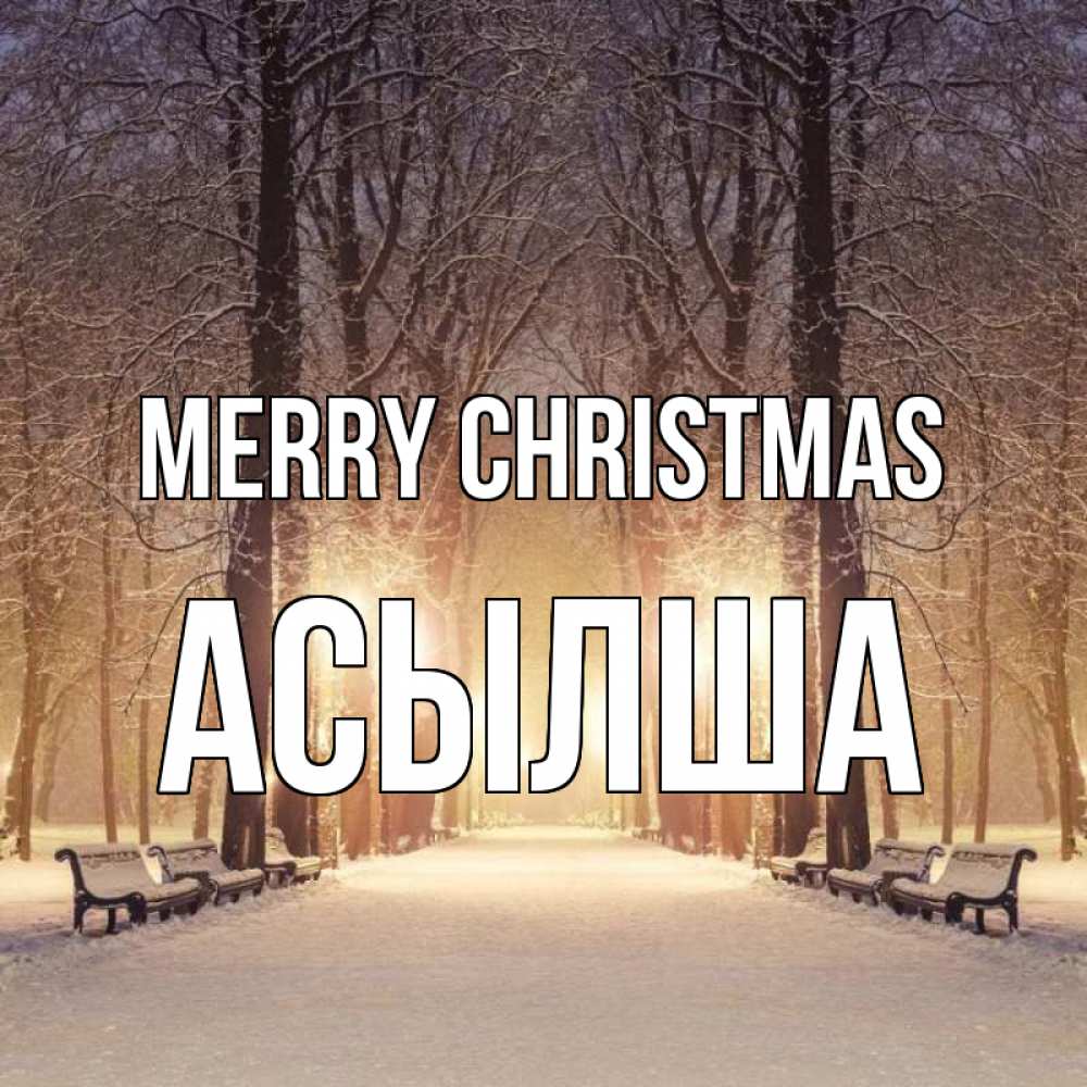 Greetings card с именем, АСЫЛША Merry Christmas зима, парк, фонарь, лес Greetings with text for free download 