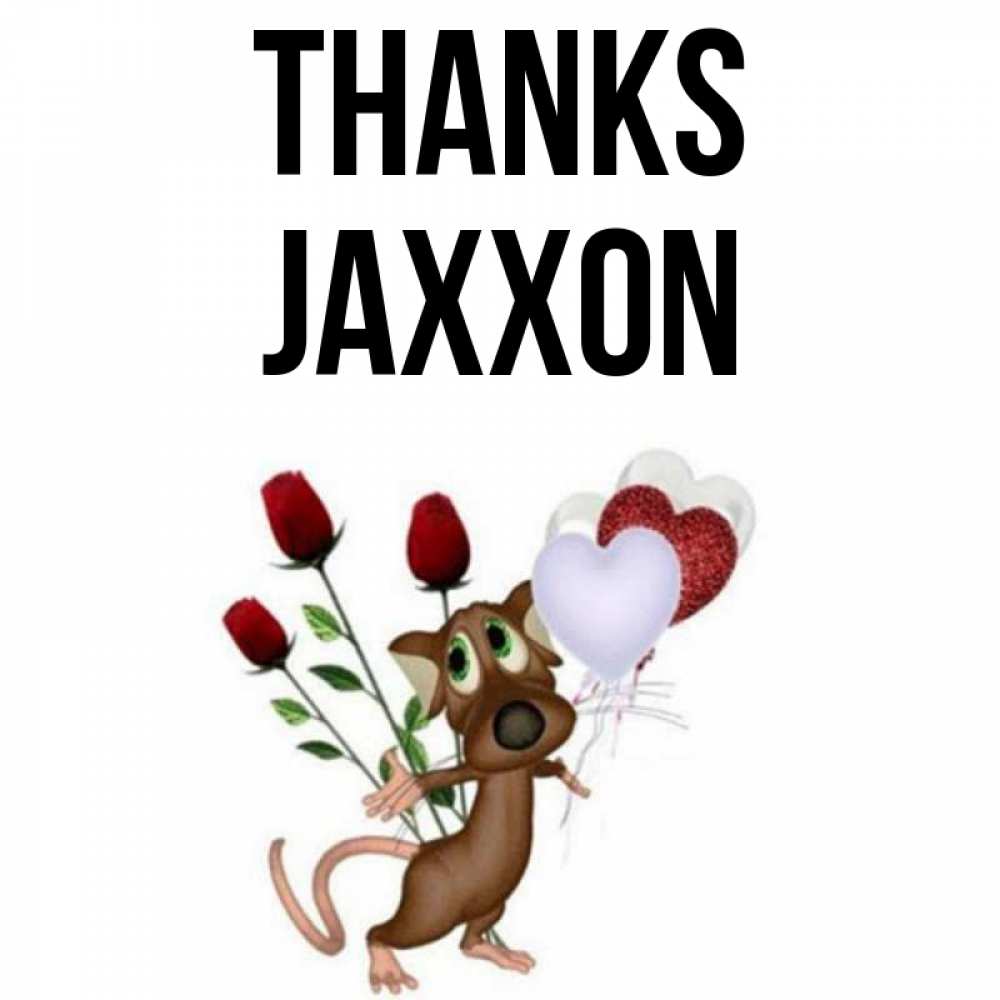 Greetings card с именем, Jaxxon Thanks песик с шариками в форме сердец Greetings with text for free download 