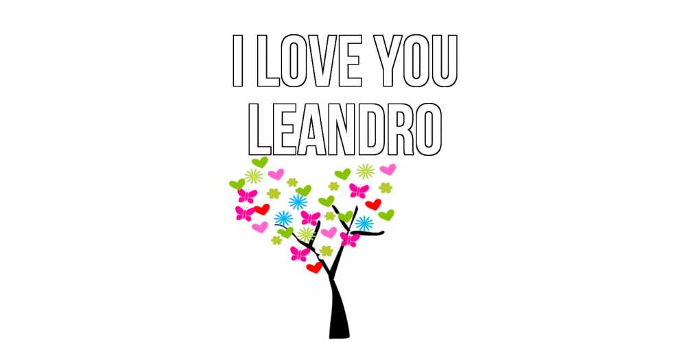 Greetings card с именем, Leandro I love you Дерево, бабочки Greetings with text for free download 