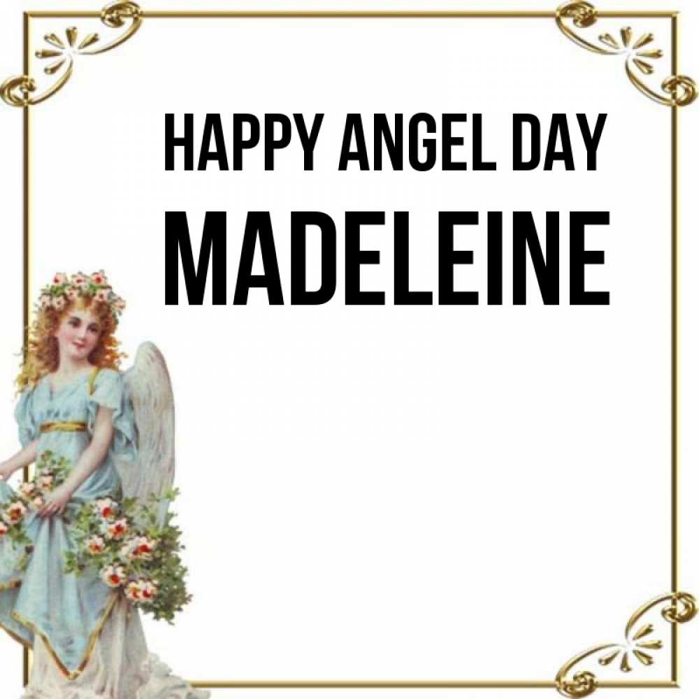 Greetings card с именем, Madeleine happy angel day с именинами от девушки ангела Greetings with text for free download 