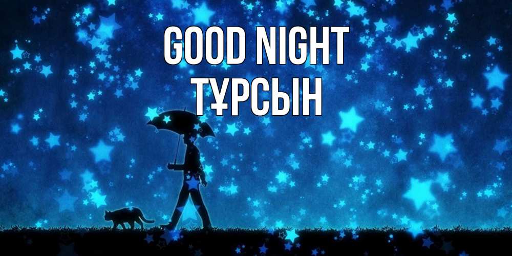 Greetings card с именем, ТҰРСЫН Good night ночные прогулки с котом под звездами Greetings with text for free download 