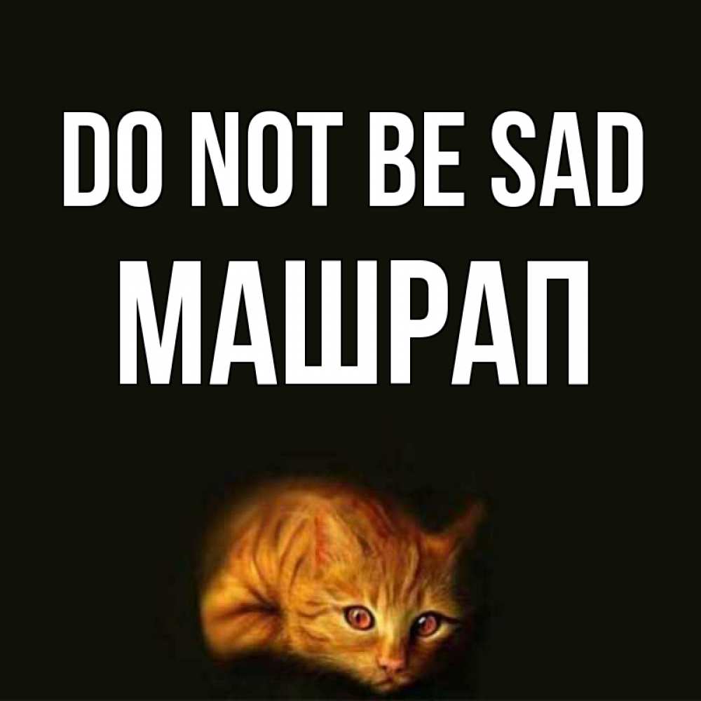 Greetings card с именем, МАШРАП Do not be sad лежащий кот в темноте Greetings with text for free download 