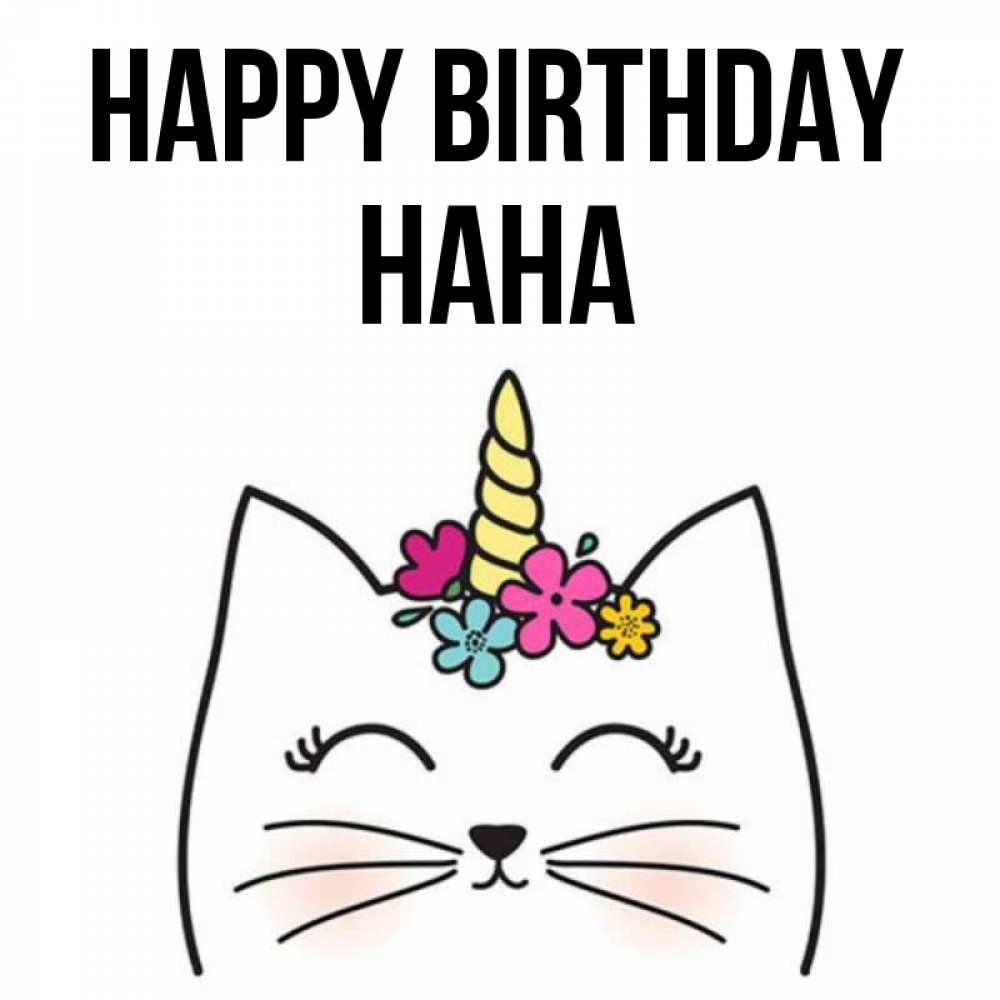 Greetings card с именем, Нана Happy Birthday милый кот с одним рожком Greetings with text for free download 