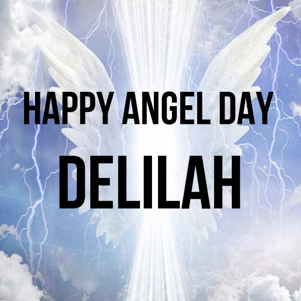 Greetings card с именем, Delilah happy angel day молнии на небе и свет Greetings with text for free download 