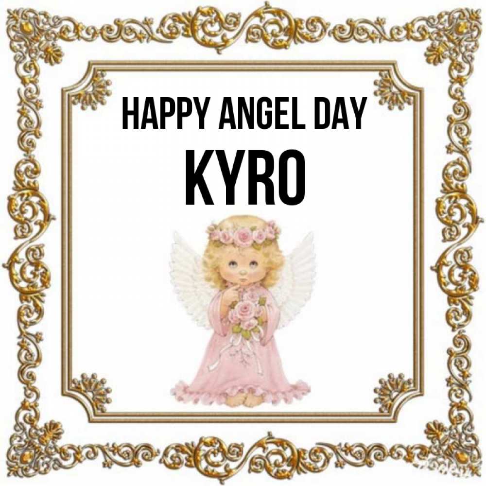 Greetings card с именем, Kyro happy angel day девочка ангел с крыльями и цветами в розовом платье Greetings with text for free download 