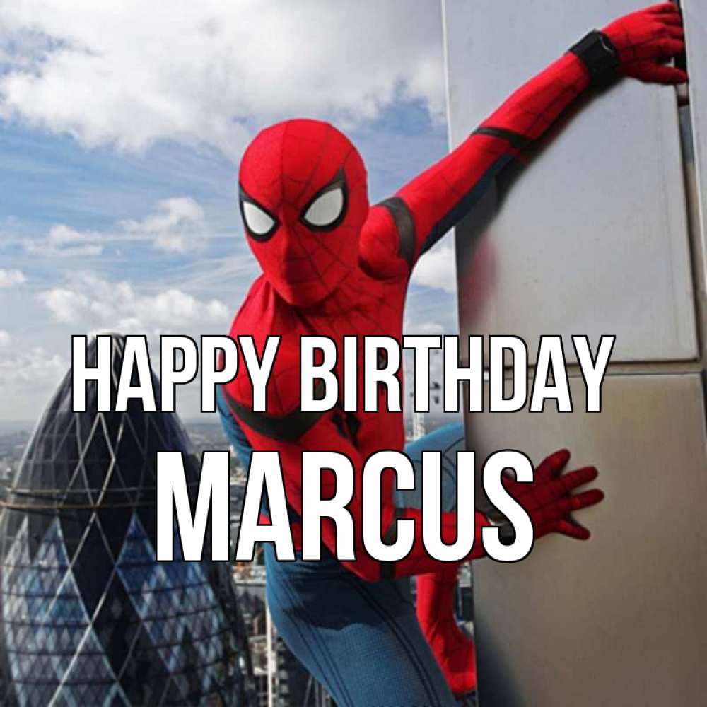 Greetings card с именем, Marcus Happy Birthday Марвел Greetings with text for free download 