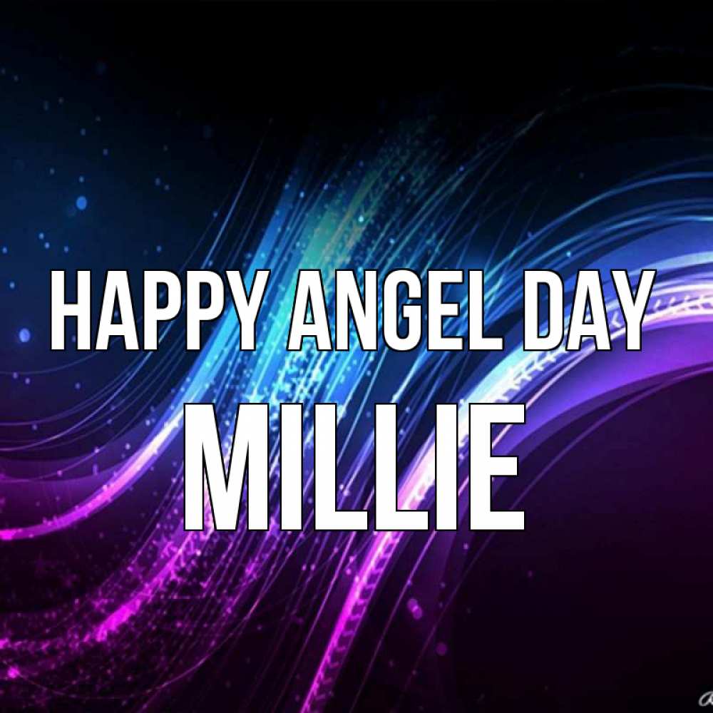 Greetings card с именем, Millie happy angel day фиолетовый фон Greetings with text for free download 