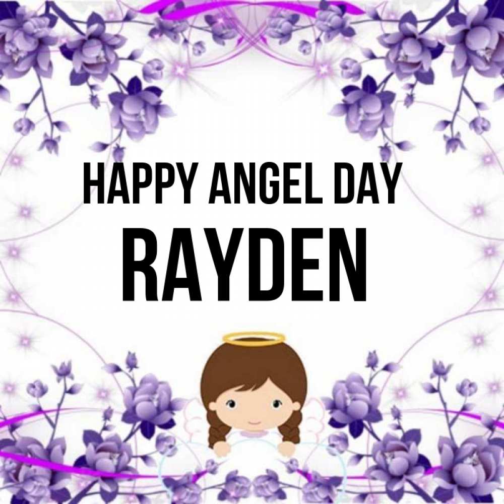 Greetings card с именем, Rayden happy angel day с именинами в рамочке Greetings with text for free download 