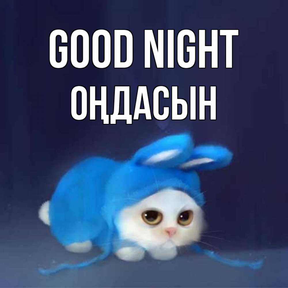 Greetings card с именем, ОҢДАСЫН Good night кот в голубом костюме кролика с ушками Greetings with text for free download 