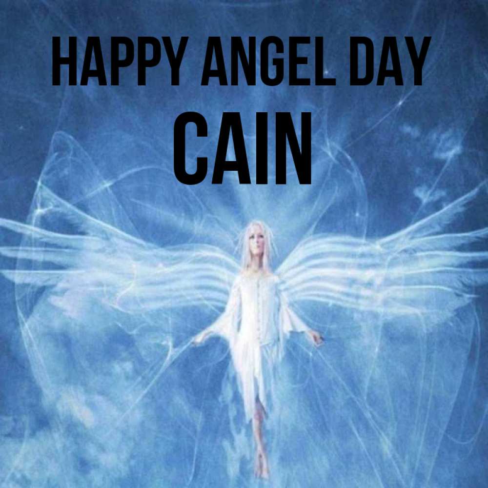 Greetings card с именем, Cain happy angel day голубой фон и крылья как у стрекозы Greetings with text for free download 