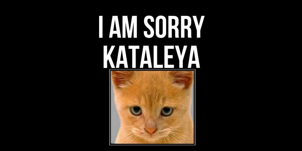 Greetings card с именем, Kataleya I am sorry рыжий грустный кот просит прощения Greetings with text for free download 