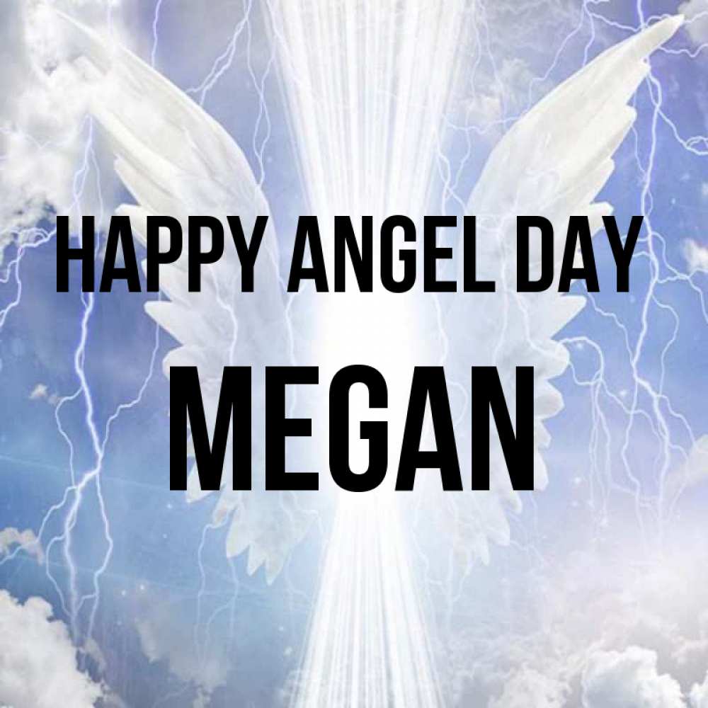 Greetings card с именем, Megan happy angel day молнии на небе и свет Greetings with text for free download 